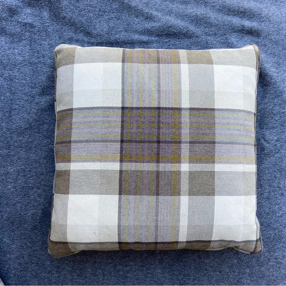 Set of Three Gray Plaid Accent Pillows. 20”x20”